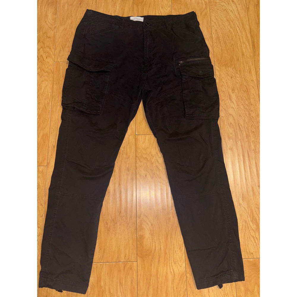 Victorious Men's Black Cargo Pants Size 38 Cotton Stretch Drawstring Hem Utility